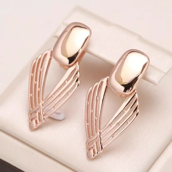 585 Rose Gold Plated Geometry Hollow Earrings - Picture 2 of 9